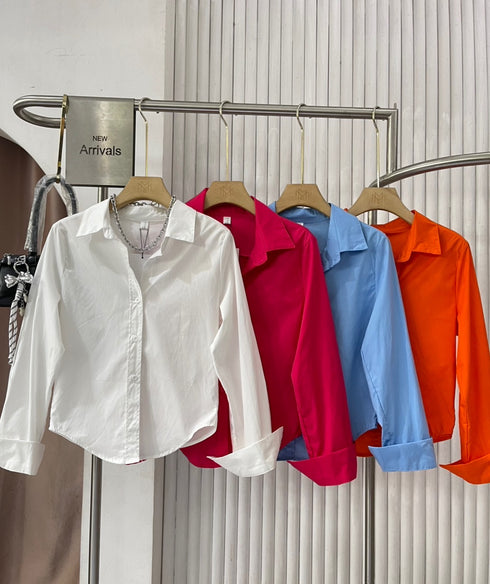 MATINEE Solid Color Collar Down Fitted Shirts